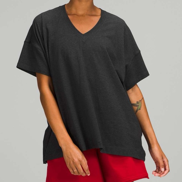 Lululemon Side Tie V-Neck T-Shirt - White Oversized Cotton Tee - Picture 3 of 8